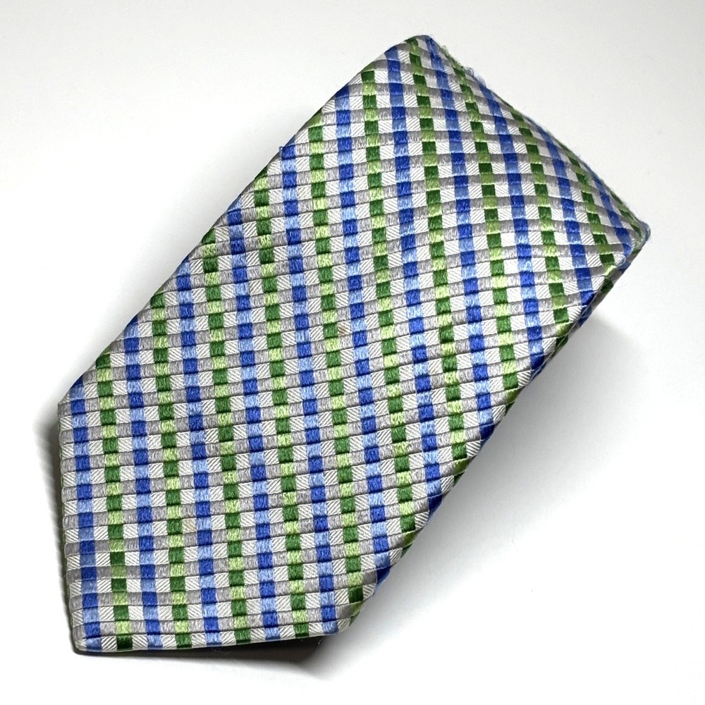 Michael Kors Necktie Mens OS Blue Green Silver Checkered Silk Modern